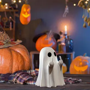 Funny Middle Finger Halloween Decoration, Spooky & Cute Ghost Figurine for Home, Desk, Party Decor, Unique Halloween Gift Idea
