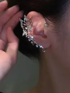 Rhinestone Decorated Hollow out Butterfly Design Ear Cuff, Fashionable Earrings for Women & Girls for Party, Daily Clothing Decor, Temperament Jewelry for Birthday Gift, Fashionable Jewelry Accessories