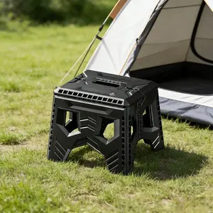 1 stool, a new portable folding footstool, made of lightweight plastic material that is durable and easy to carry, with a handle design, suitable for use in kitchens, bathrooms, camping, outdoor fishing, picnics, family gatherings, and events