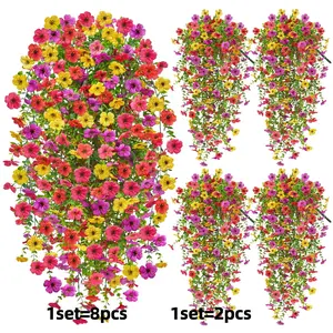Artificial Hanging Flowers for Outdoors, 8pcs Set UV Resistant Silk Fake Plants Vines, Spring Summer Floral Decoration for Patio Porch Front Yard Window Garden