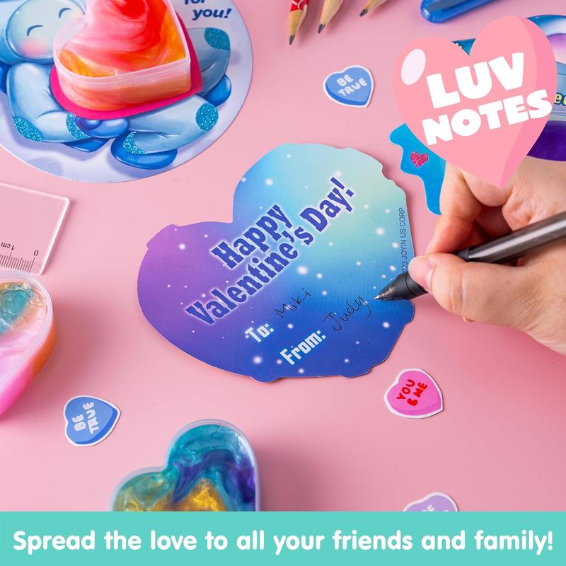 30 PCS Valentine Day Gift Cards with Galaxy Slime Stress Relief Fidget Toys for Kids Classroom Exchange Prizes, Valentines Party Favor