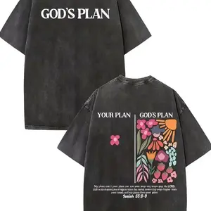 Women’s Vintage Washed Cotton T-Shirt – Acid Wash Tie-Dye Print Short Sleeve featuring “God’s Plan” scripture (Psalm 23:1) and “Hebrews 13:8,” casual faith apparel, retro street style, Christmas