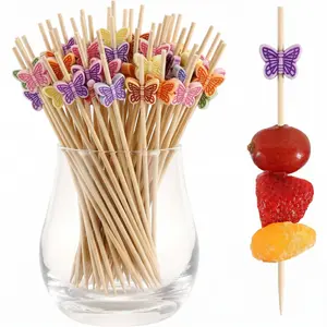 Cocktail Picks For Appetizers, Charcuterie & Party - 4.3" Colorful Bamboo Skewers, Stylish Fancy Toothpicks For Fruit, Vegetable, Drinks, Desserts, Sandwiches (Mini Butterfly Food Garnboardish Sticks)
