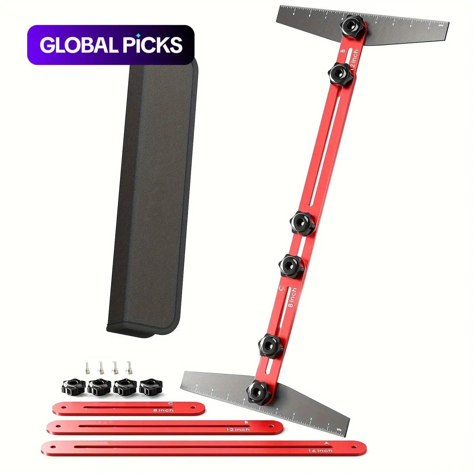 Stair Tread Template Tool Kit, Stair Tread Gauge, Shelf Layout Tool, Retractable Stair Tread Measuring Gauge with Storage Bag, Measuring Instrument #GLOBAL PICKS