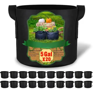 20-Pack 5 Gallon Grow Bags, 300G Thickened Aeration Fabric Pots with Handles, Heavy Duty  Bags for