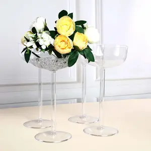 4-Pack Plastic Flower Vases Champagne Glass Design 18" Clear - Fillable Long Stem Wedding Centerpieces