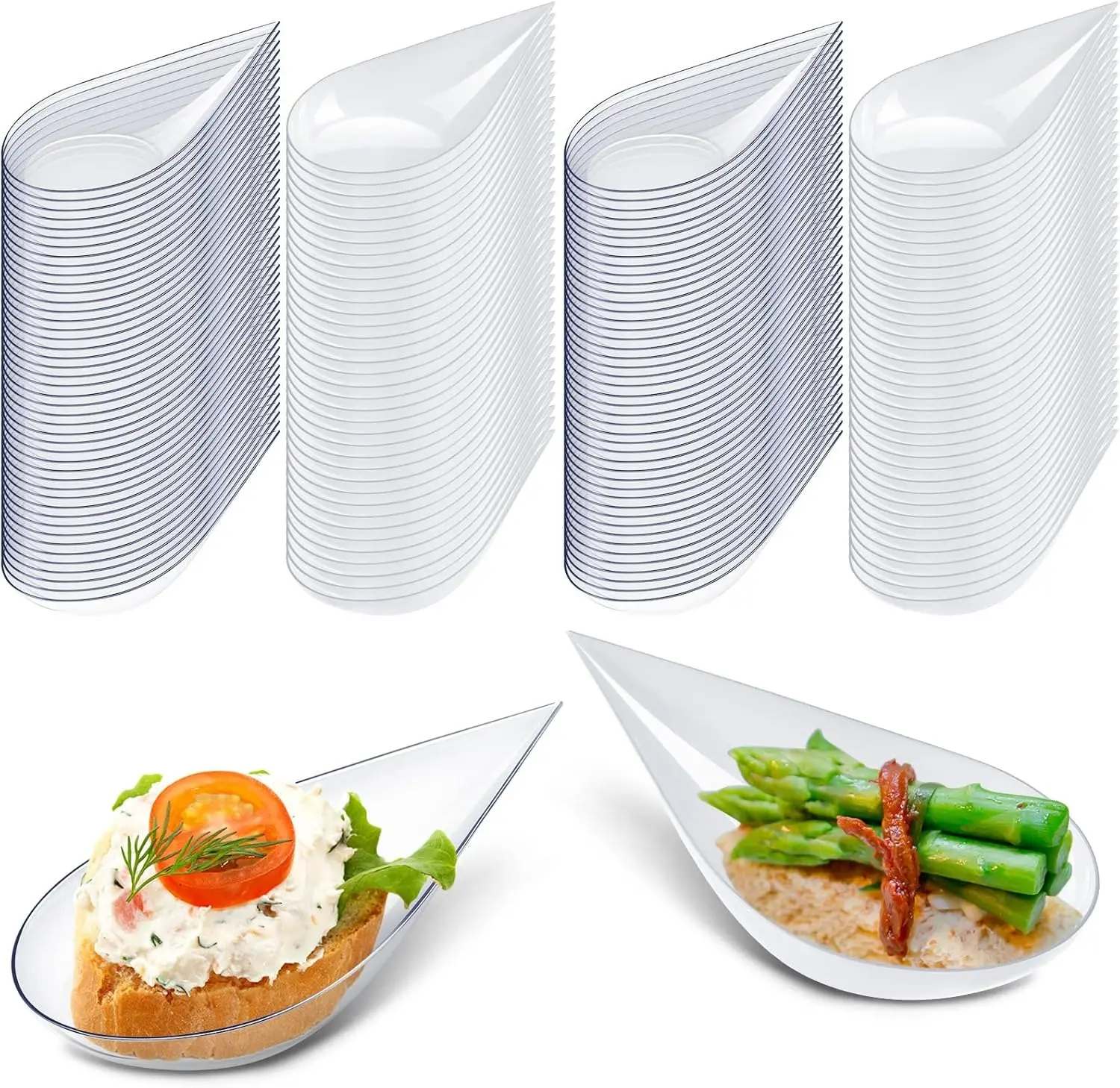 200Pcs 4 Inch Teardrop Appetizer Tasting Spoons, Disposable Mini Dessert Plates, White & Clear Reusable Serving Spoons for Catering, Weddings, Birthday Parties, Holiday & Afternoon Tea Food Serving Supplies