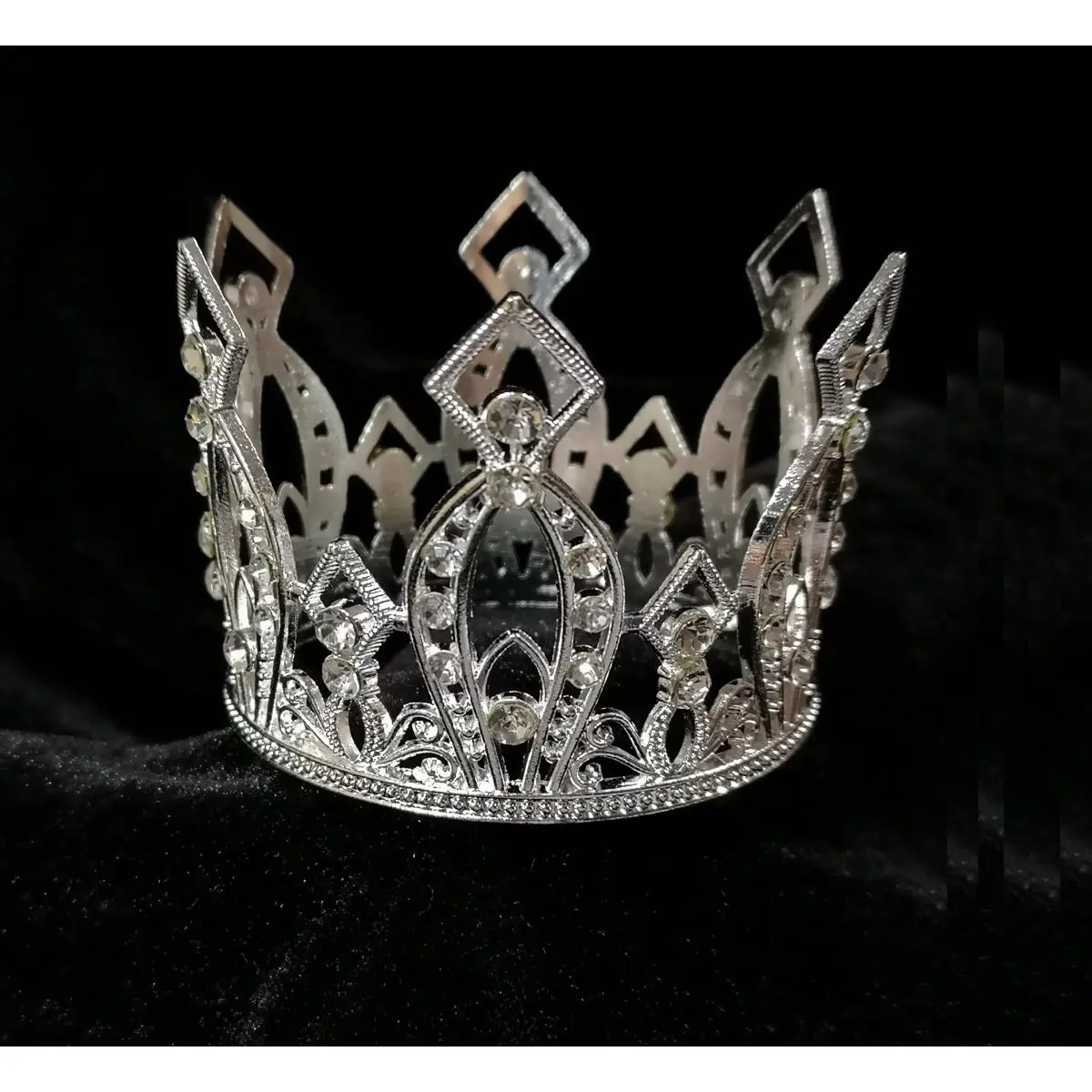 212 MAIN Silver Crown-Shape Small Rhinestone Cake Topper - 2.1" Height, 2.75" Bottom, 3.3" Open Top, 1.9oz Cake Decoration for Bridal Shower, Wedding, Retirement Party Supplies