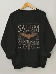 Women's Bat & Letter Print Drop Shoulder Sweatshirt, Casual Long Sleeve Round Neck Pullover for Fall & Winter, Ladies Clothes for Daily Wear, Everyday