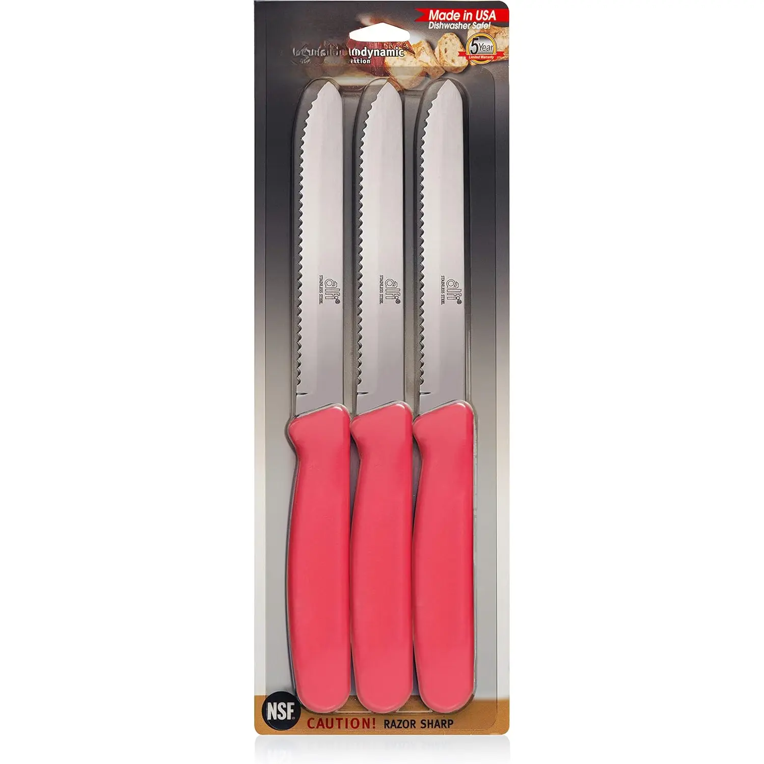 All-Purpose  Aerospace Precision Rounded Tip - Home And Kitchen Supplies - Serrated Steak  Set |  (3 Pack, Strawberry Pink)