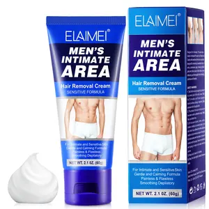 ELAIMEI Men's Intimate Hair Removal Cream, Gentle depilatory solution, is gentle on the skin, non-irritating, removes hair quickly, leaving the skin smooth, suitable for full-body hair removal