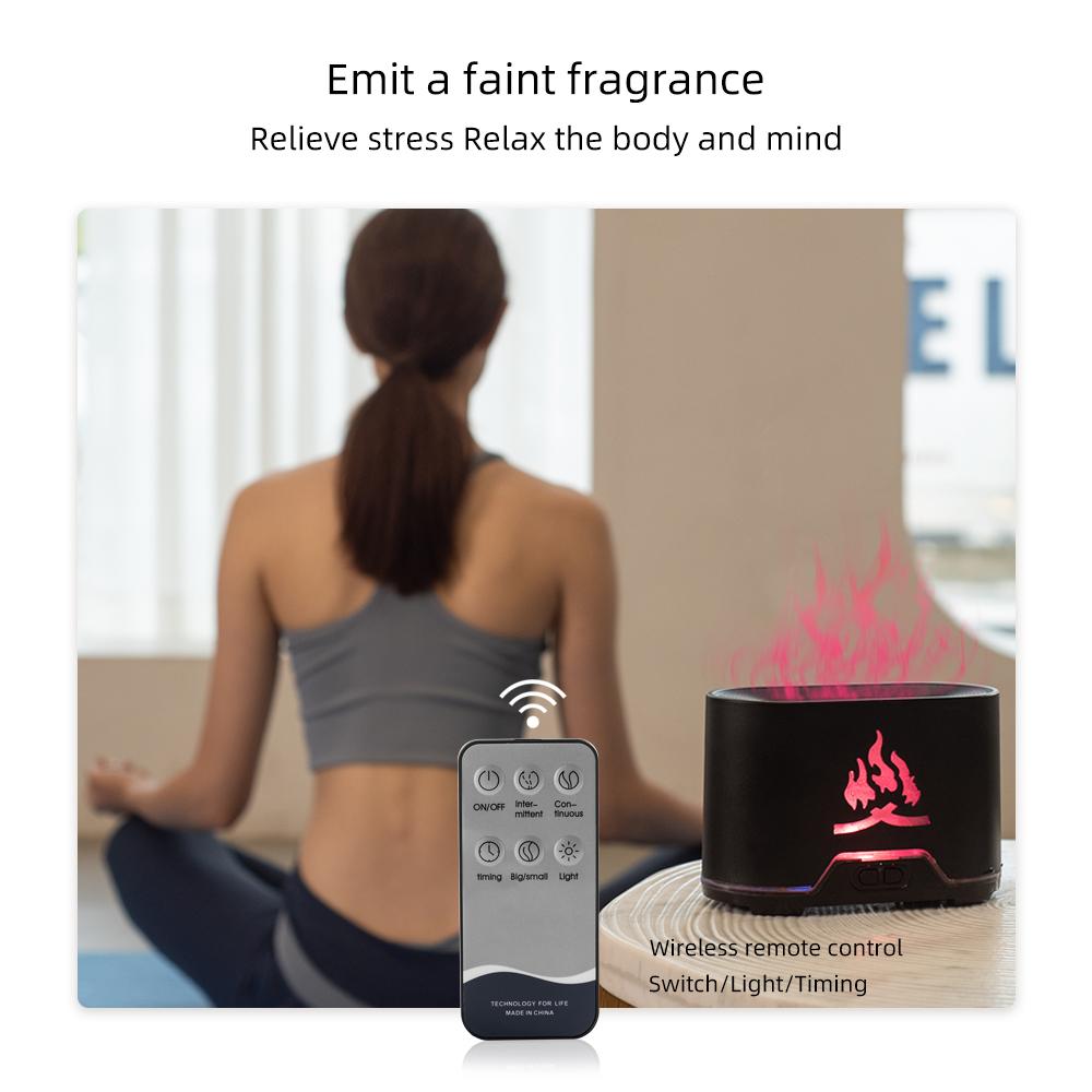 Flame Diffuser aroma Humidifier with Auto Off 300ml Remote Aromatherapy Humidifier 7-Color Light fragrance Quiet for Yoga Bedroom Office Aromatherapy Diffuser essential oil air purifier oildiffuser modern design led fireplace Air Humidifier deffuser
