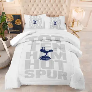 Tottenham Hotspur Crest Print Comforter Set (with 1-2 Pillowcases) - Great Gift for Fans, Stylish Bedroom Decor, Cozy Bedding for Beds & Leisure