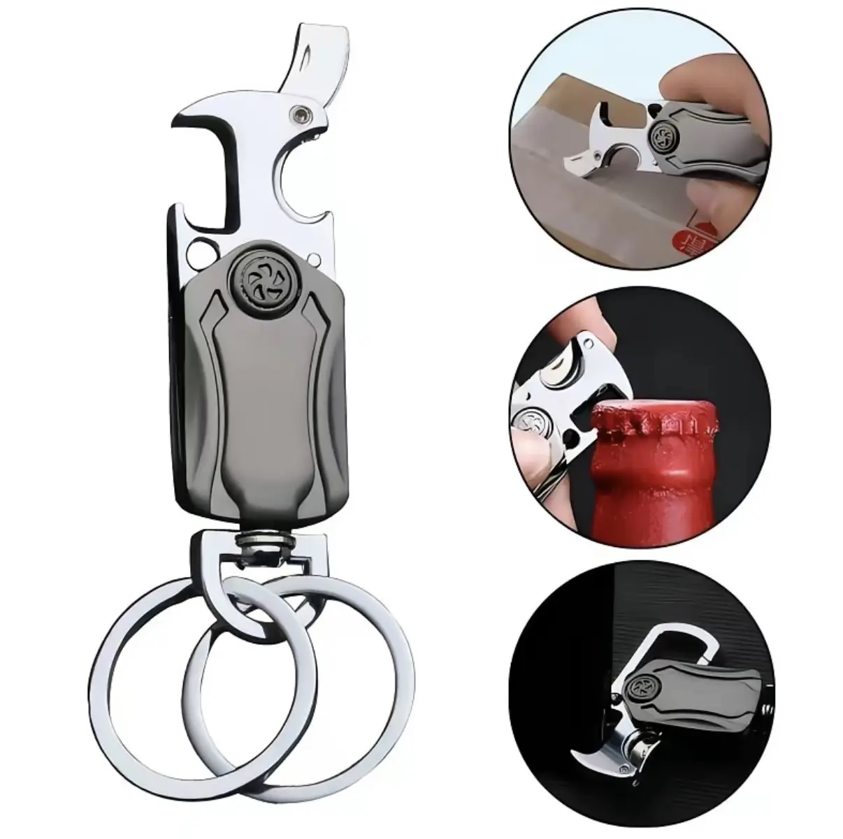 Minimalist Unisex Metal Keychain Tool, 4-in-1 EDC Multi-Tool with Pocket Knife, Bottle Opener, Phone Stand & Fidget Spinner, Split Ring for Daily Carry, Edc Keychain Tool