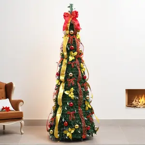 In-stock Foldable Christmas Tree Pagoda Tree for Hotels, Shopping Malls, and Home Use with Ornaments, Light-up, Extendable, Floor-standing Tree for Dropshipping