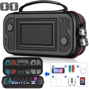 Waterproof PU Leather Carrying Case for Switch 2/Switch/OLED, Features Rubber Handle Game Console Accessories for Easy Transportation and Storage Game Card Console Controller Accessories