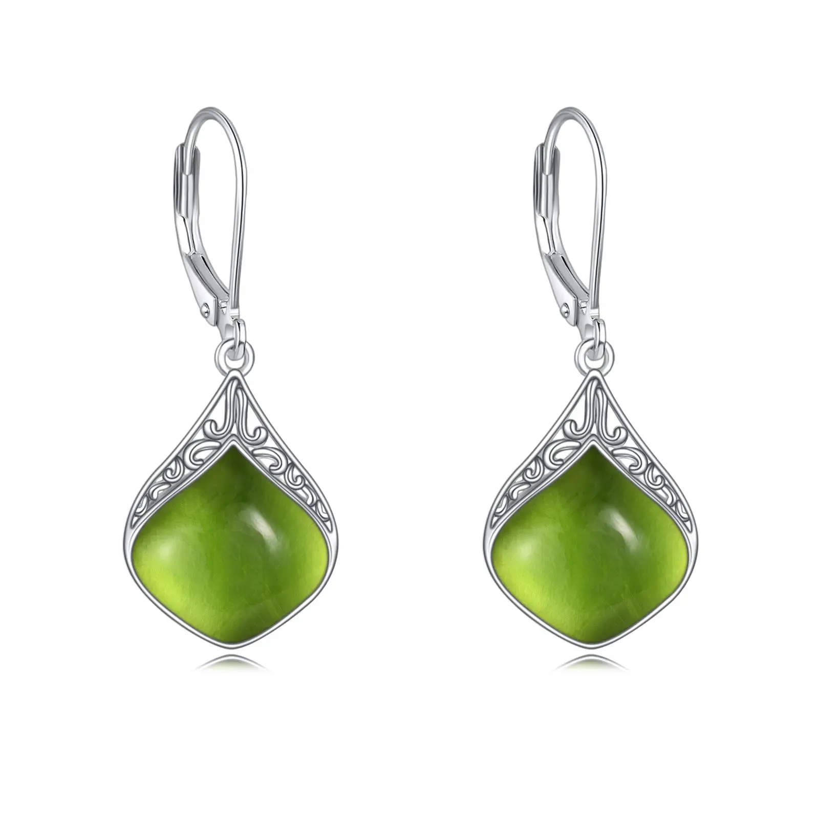 Peridot Teardrop Earrings Sterling Silver Filigree Irish Green Drop Earrings Natural Stone Peridot Dangle Earrings Jewelry Christmas Gifts for Women
