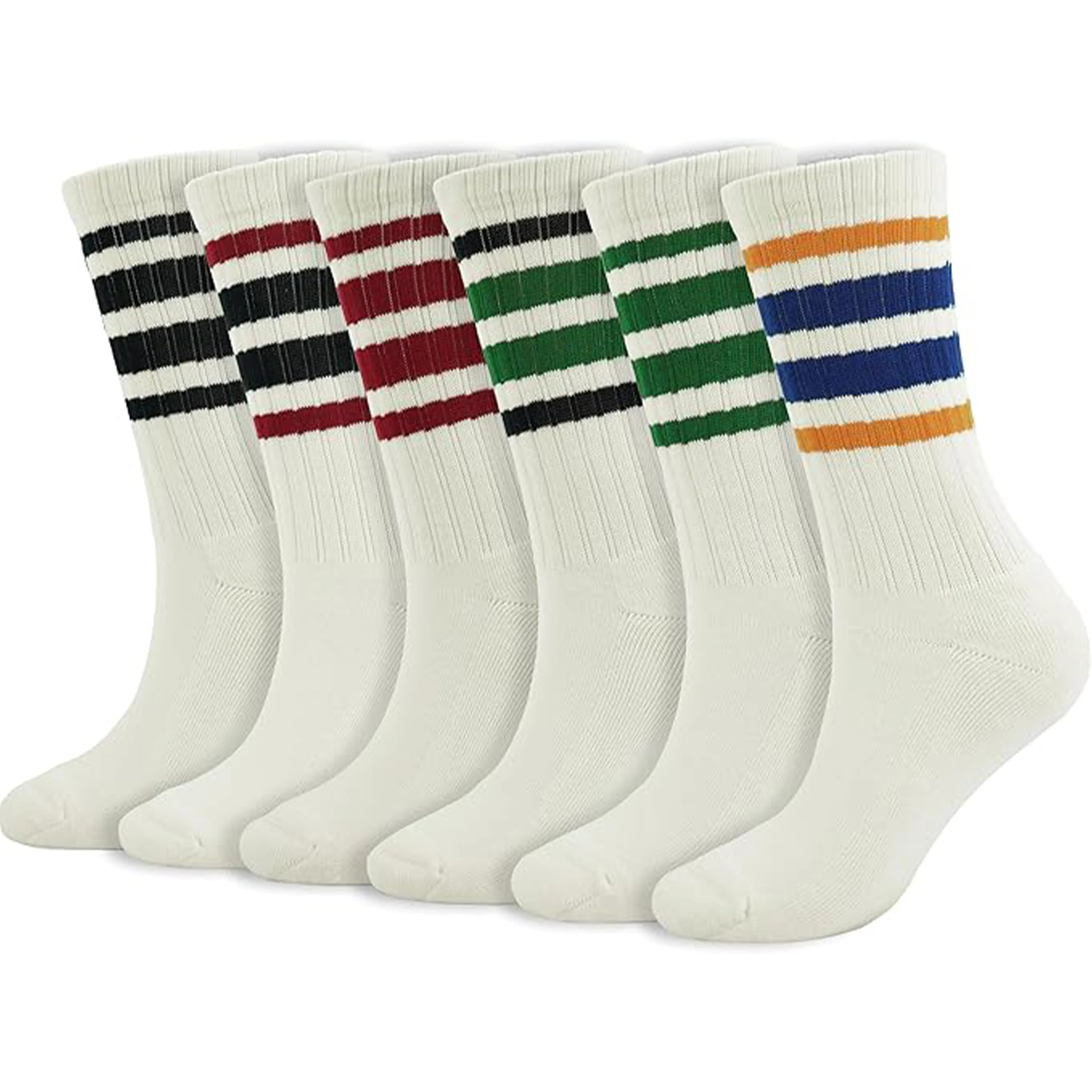 6 PK All Color Striped Mid Calf Socks