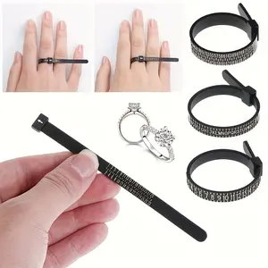 Get 2 adjustable ring size tools - flexible plastic finger size measuring tape with standard and metric scales, black circular size gauge for precise ring fitting, no power required