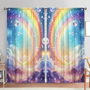 Rainbow & Bubble Pattern Door Curtain, 1 Set Colorful Door Curtain, Home Decor for Living Room Bedroom, Room Divider Curtain