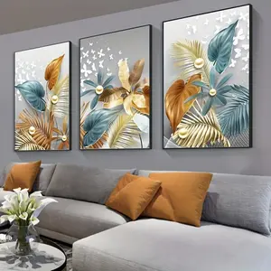 Modern Tropical Butterfly Leaves Pattern Canvas Poster, 3 Counts/set Waterproof Wall Art, Wall Decor for Home Living Room Bedroom, Ornaments, Modern Home Decoration