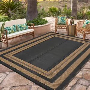 Modern Plaid Waterproof Geometric Rug Double-sided Straw Carpet for Courtyard RV Balcony Beach Picnic Terrace UV Coated Stain Resistant Easy Clean