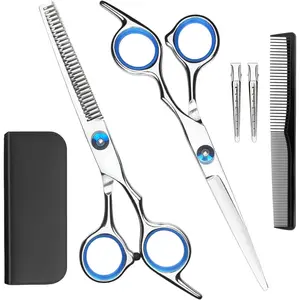 Hair Cutting Scissors Set, Professional Stainless Cutting Hair Scissors, Barber Hair Cutting Scissors Thinning Shears Sharp Blades Hairdresser Haircut for Women/Men/kids, LFJ1234 home outdoor Aesthetic Steel Haircare Handle Smooth Heatless