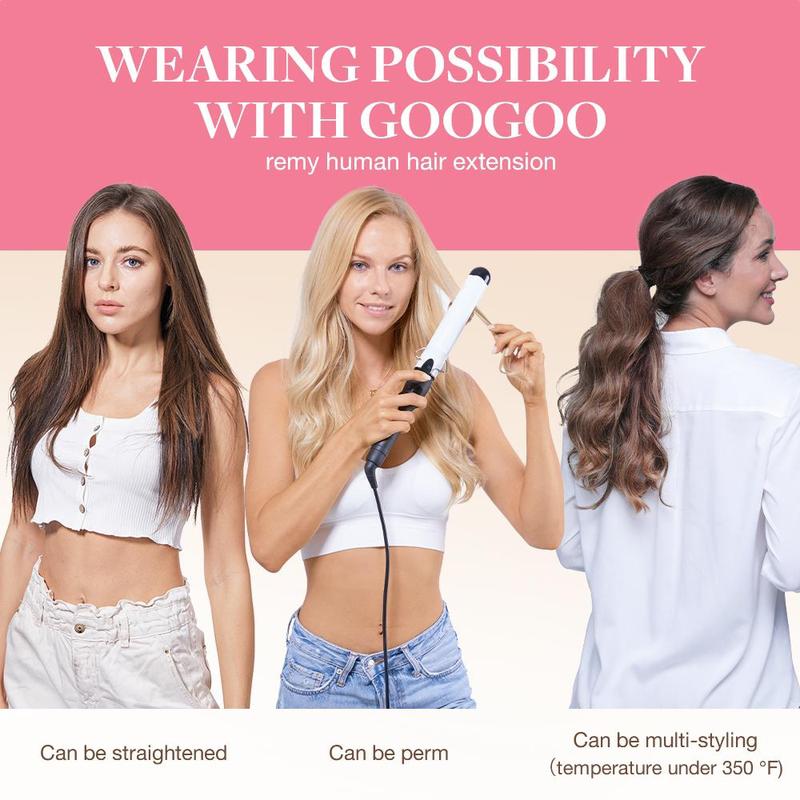 GOOGOO Hair Extensions Clip in Human Hair Natural Straight Easy To Style Soft