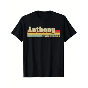 Men'S Anthony Limited Edition Retro T-Shirt in Black, Inspired by The Vintage Styles of The 80S And 90S. It Features a Multicolored Anthony Logo And a Limited Edition Print. This Casual Shirt Is Machine Washable, Perfect for Birthdays, Plus Size