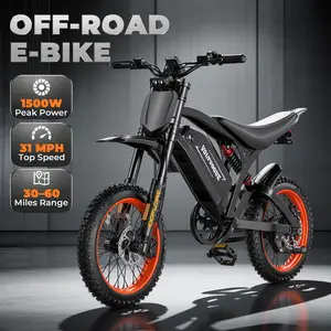 VOLTVOGUE Off-Road Electric Bike, 1500W Peak Power, 31 MPH Top Speed, 14-inch off-road tire 30–60 Miles Range, Hydraulic Brakes, 48V 18Ah Battery,    Full Suspensio n, Anti-Slip Off-Road Tires, Color Display, High-Carbon Steel Frame