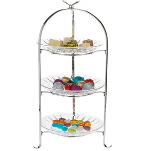 Chrome Plated 3 Tier Sweets Tray with Butterfly Handle 96-006-9591 Silver