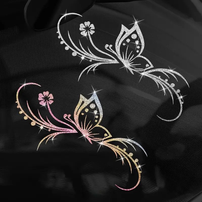 Shimmering Floral Butterfly Car Sticker, Self-Adhesive No Residue, Easy Installation, Suitable for Cars Trucks Motorcycles Glass Windows Laptops
