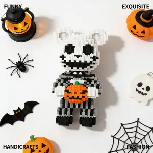 1544pcs Halloween Pumpkin Bear Series Building Blocks Toy, Creative DIY Craft Decorations, Desk Home Living Room Decoration