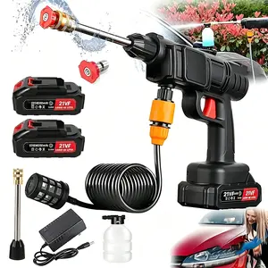 Cordless Electric High Pressure Water Spray Gun with 2 Batteries, Portable Car Washer, Detailing Tool with Quick Connect Nozzles, Heavy Duty Automotive Cleaning Kit