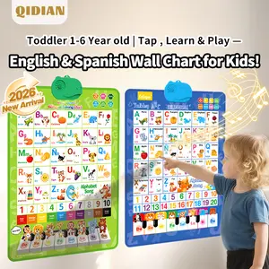 Bilingual Talking Wall Chart for Kids – English & Spanish Learning Poster with Songs, ABCs, Numbers, Animal words & Piano – Interactive Educational Toy for Toddlers 1-6 – No Screen, Battery Powered classroom use Alphabet Preschool