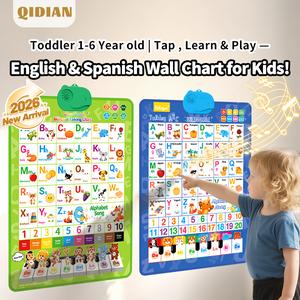 Bilingual Talking Wall Chart for Kids – English & Spanish Learning Poster with Songs, ABCs, Numbers, Animal words & Piano – Interactive Educational Toy for Toddlers 1-6 – No Screen, Battery Powered classroom use Alphabet Preschool