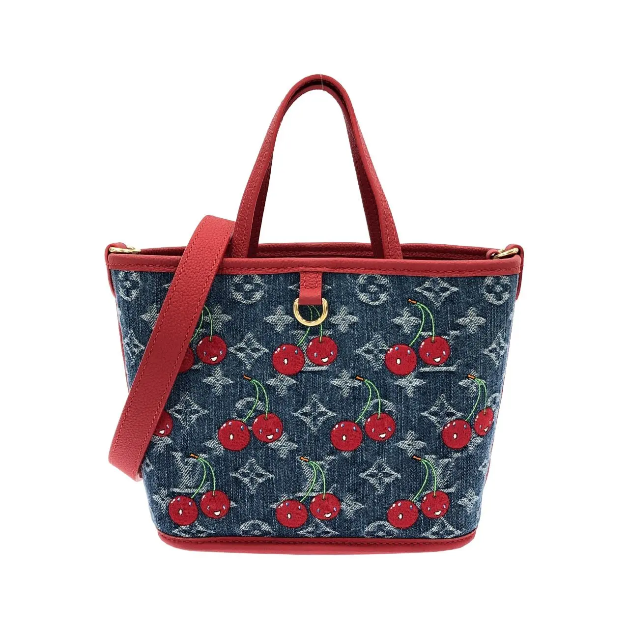 Pre-owned Louis Vuitton Denim Tote Bags Monogram Cherry Neverfull Inside Out BB Bag