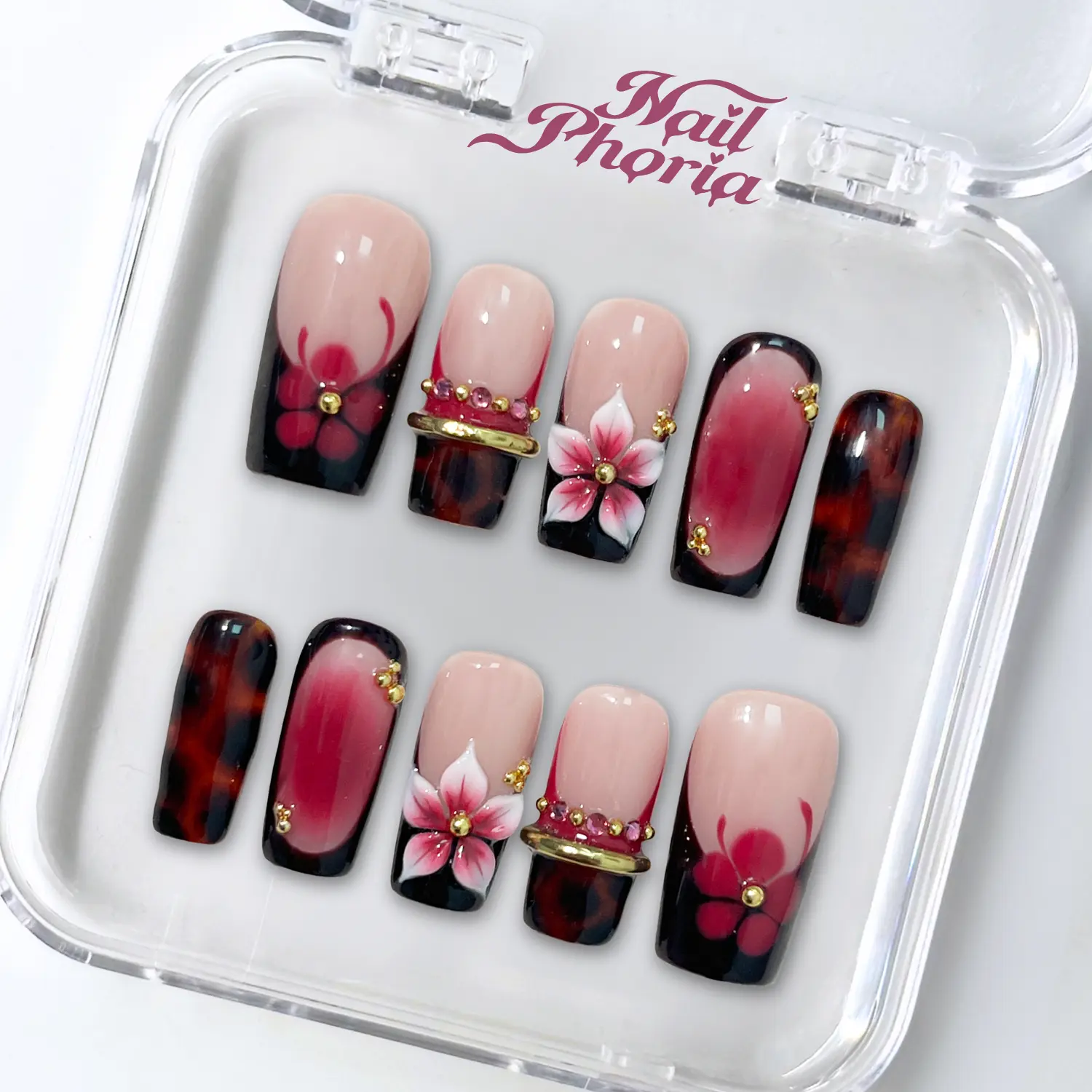 NailPhoria SAFARI BLOOM -SUMMER Handmade Press-On Nails | Reusable, Salon-Quality, Long-Lasting, Glossy Design