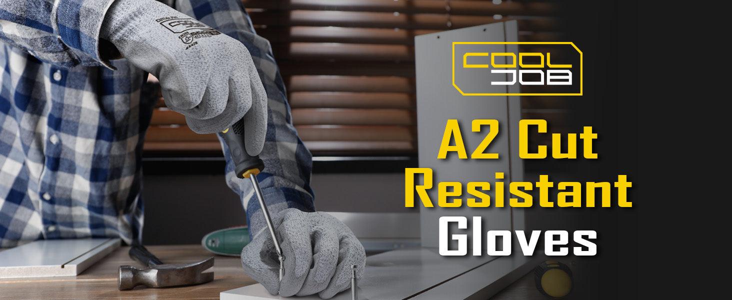 COOLJOB ANSI A2 Cut Resistant Work Gloves - PU Dipped Grip, 13 Gauge Breathable Safety Gloves for Mechanics, Construction & Carving (12/120 Pairs Bulk Pack)