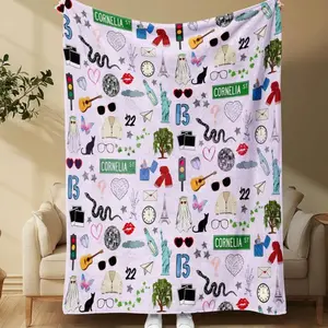 TS Eras Blanket,  Cornelia St Flannel Blanket Fan Gift Vintage Hand-Drawn Designbum The Life of the Showgirl Blanket, Girl Room Decor Perfect Gift Christmas Present