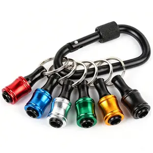 1/4inch Hex Shank Aluminum Alloy Screwdriver Bits Holder Extension Bar Drill Screw Adapter Change Keychain Portable（6PC color with black carabiner） outdoorfun