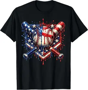 Baseball Drip Ice Cream American Flag Apparel Youth Boys T-Shirt Kids graphic tee