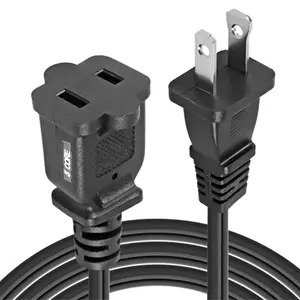 5Core AC Power Cord 15 Ft US Polarized Male to Female 2 Prong Extension Adapter Cords 16AWG 125V 1/2/12 Pc - EXC BLK 15FT