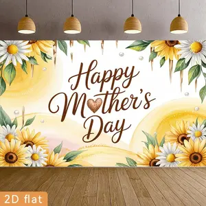1pc Polyester Multicolor Summervibes Party Banner - Watercolor Sunflower, Daisy, Golden Heart, Pearl Design; Happy Mother's Day, Birthday Typography - Home Farm Event Decoration Backdrop for Photography