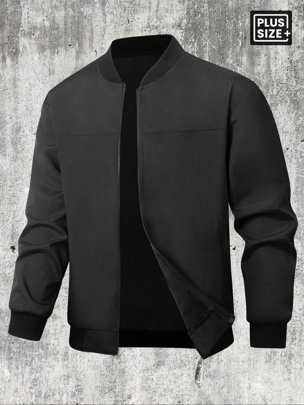 Men's Plus Size Casual Lightweight Bomber Jacket, Windproof Sports Design, Perfect for Outdoor Activities & Leisure Wear