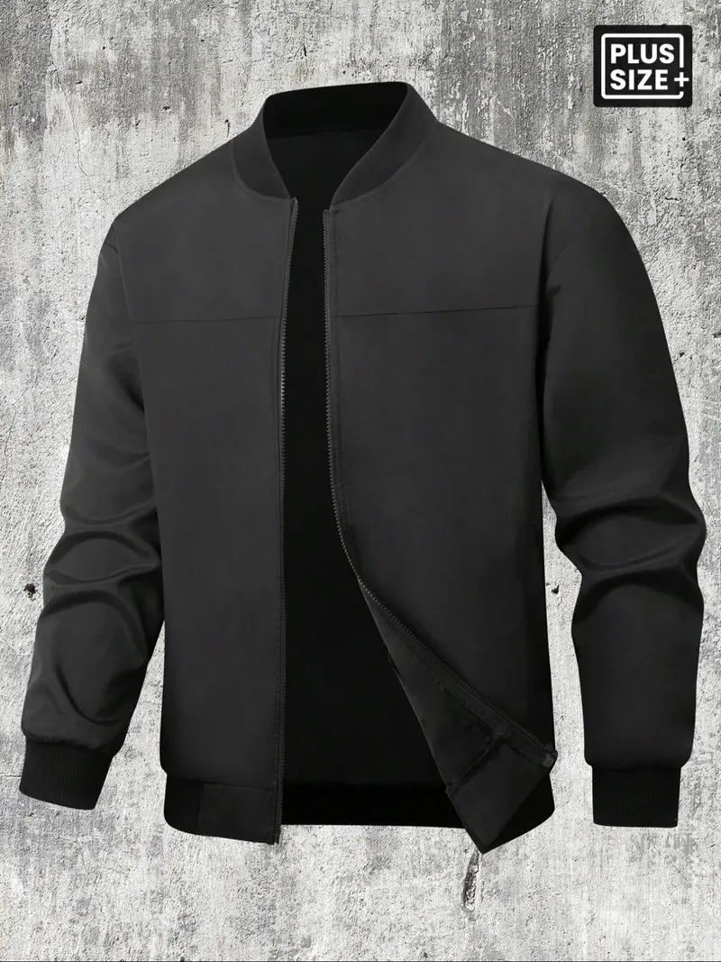 Men's Plus Size Casual Lightweight Bomber Jacket, Windproof Sports Design, Perfect for Outdoor Activities & Leisure Wear