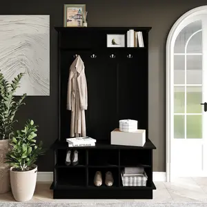 Nora Entryway Hall Tree with Bench – Full-Floor Storage Cabinet with Cubbies and Hooks, Versatile Organization