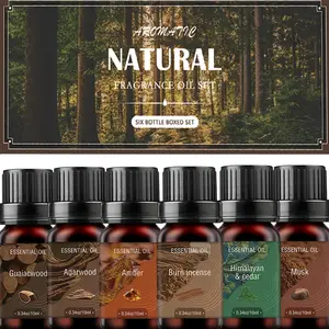 Men's Aromatherapy  Set for , Candle Making, and Gifts - Agarwood, Amber, Incense, Cedarwood, Musk, and Guaiac Wood, 6 x 10ml Bottle Nature  house smell good products oil diffuser