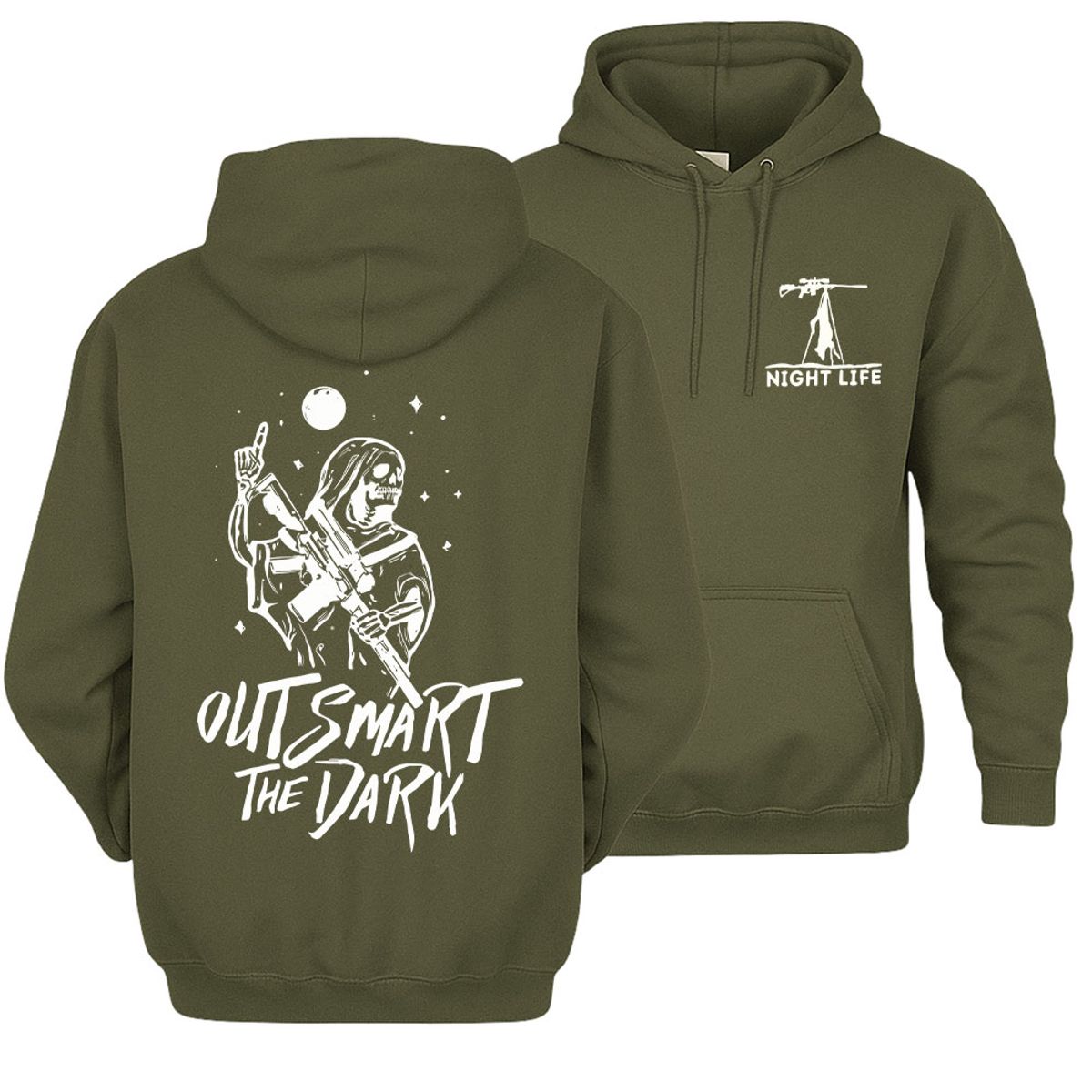 Outsmart The Dark Grim Reaper Hoodie – Night Hunting Graphic Camo Pullover, Funny Hunter Gift For Men, Unisex Cotton Long Sleeve Pullover Shirt