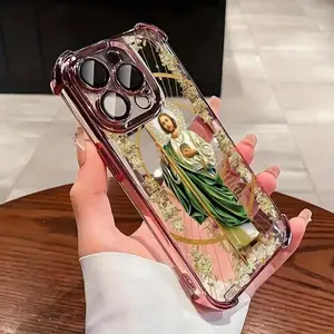 Religious-Themed Design Pattern Four Corner Anti-Fall Phone Case Transparent Electroplated Protective Cover for iPhone 17 16 Pro Max 15 Plus 14 13 12 11